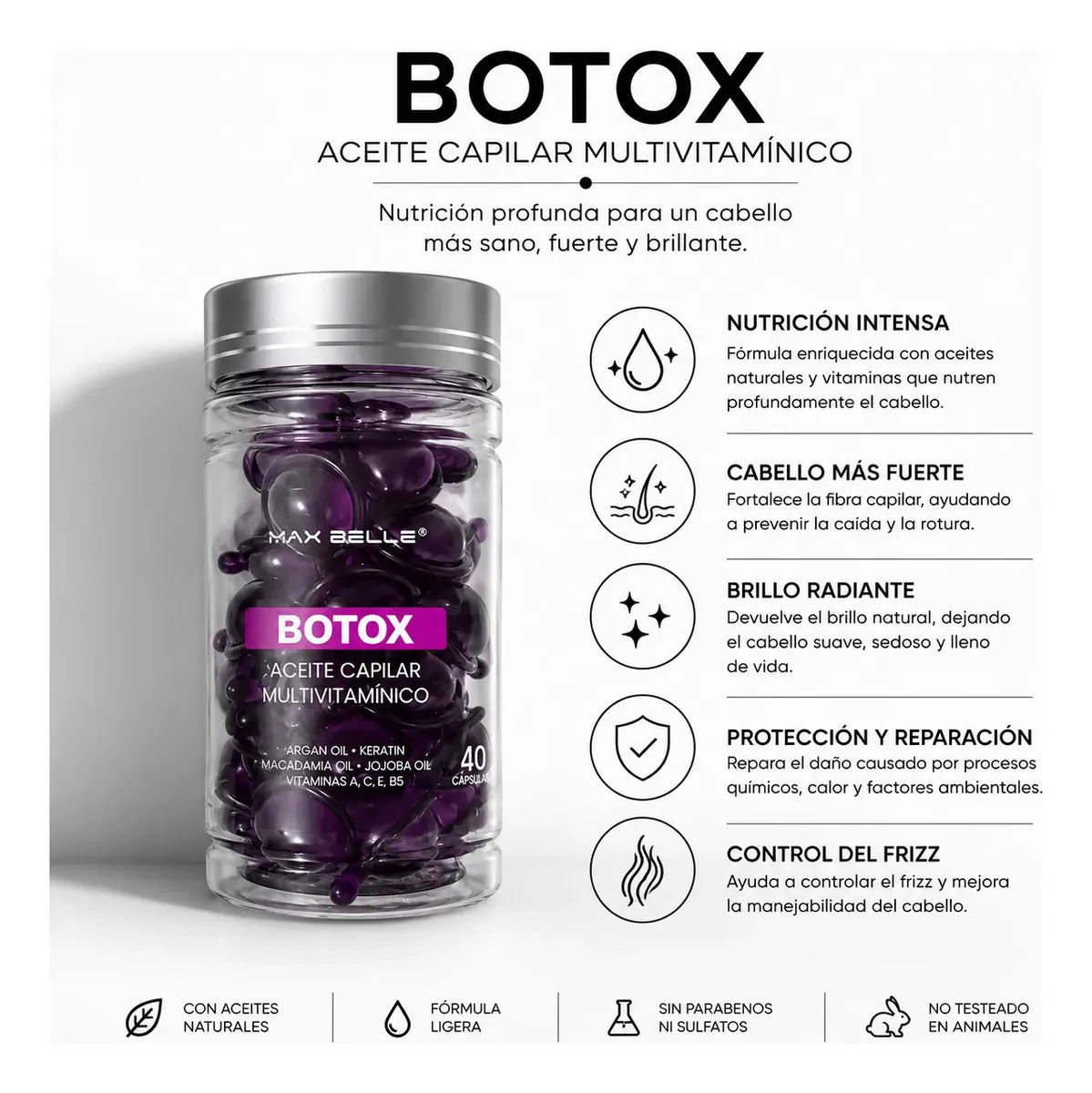 💜Aceite Capilar Multivitamínico Botox - 40 Cápsulas de Reparación Intensa